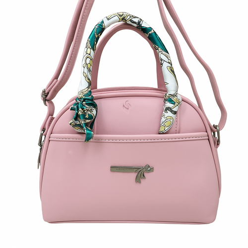 Elegant Pink Handbag with Printed Handle Wrap – Stylish Top Handle and